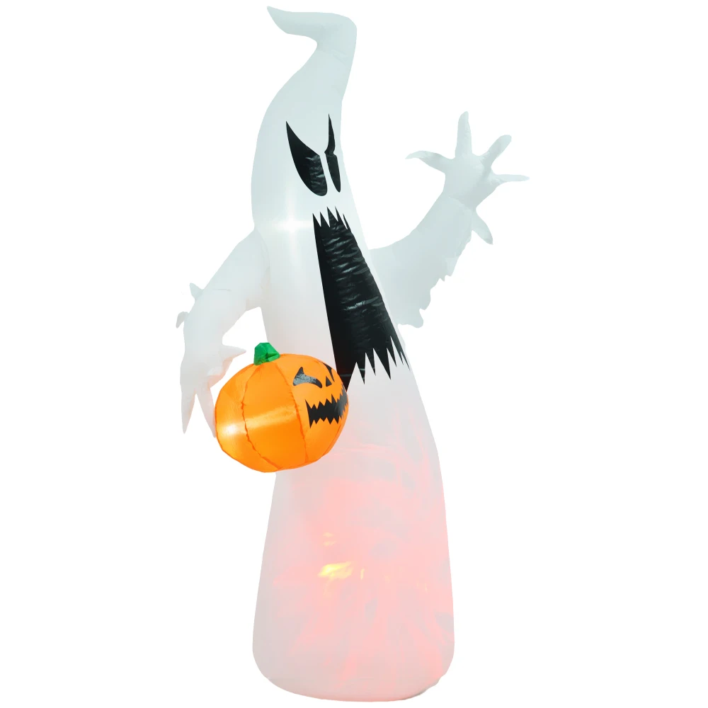HOMCOM 5.9' Halloween Inflatable Outdoor Decoration Ghost with Pumpkin, Blow Up LED Yard Decor for Garden, Lawn, Party, Holiday, Waterproof