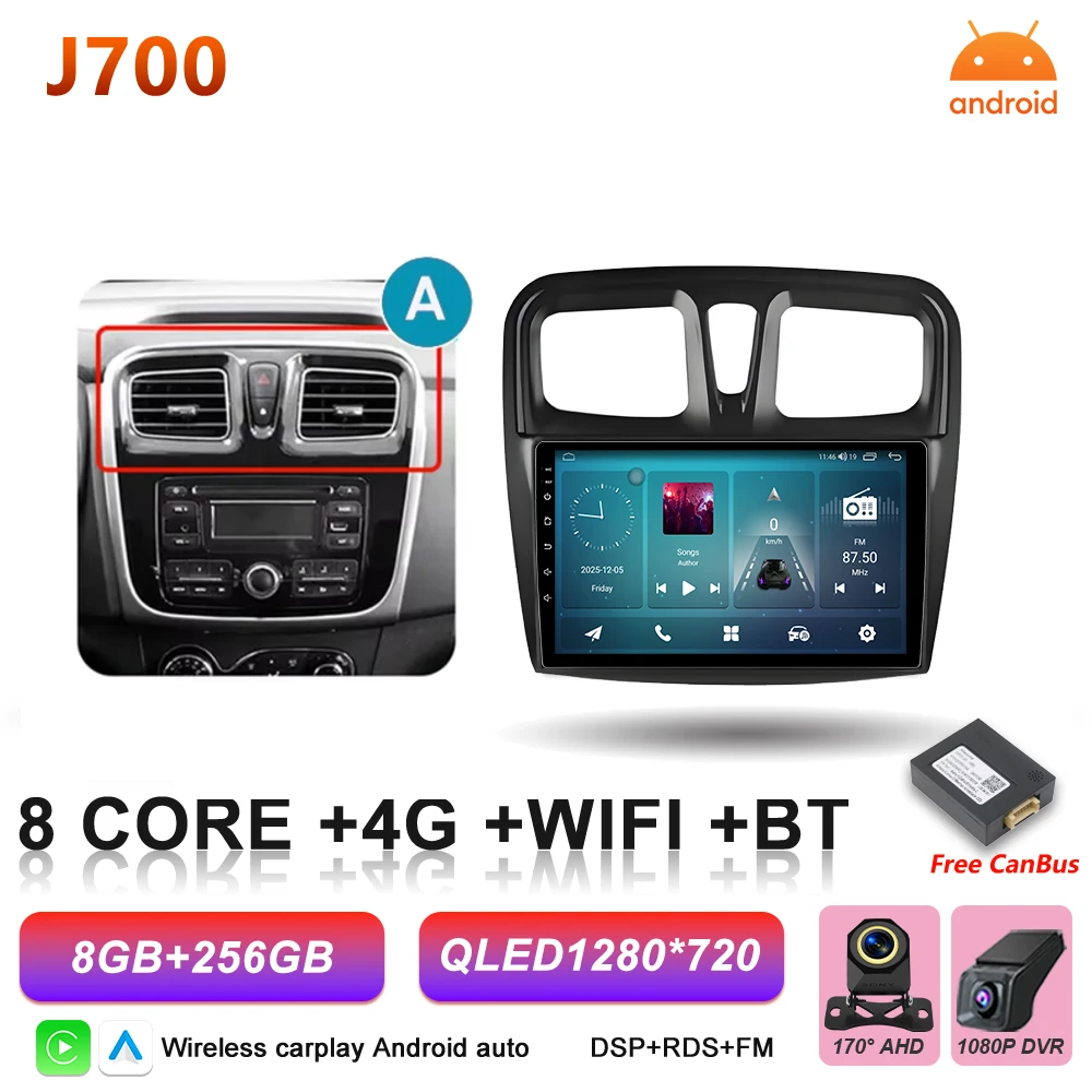 Android 16 Auto Autoradio voor Renault Logan Sandero 2 2012 - 2019 Draadloze Carplay Multimedia Speler GPS Navigatie DSP 5G Wifi