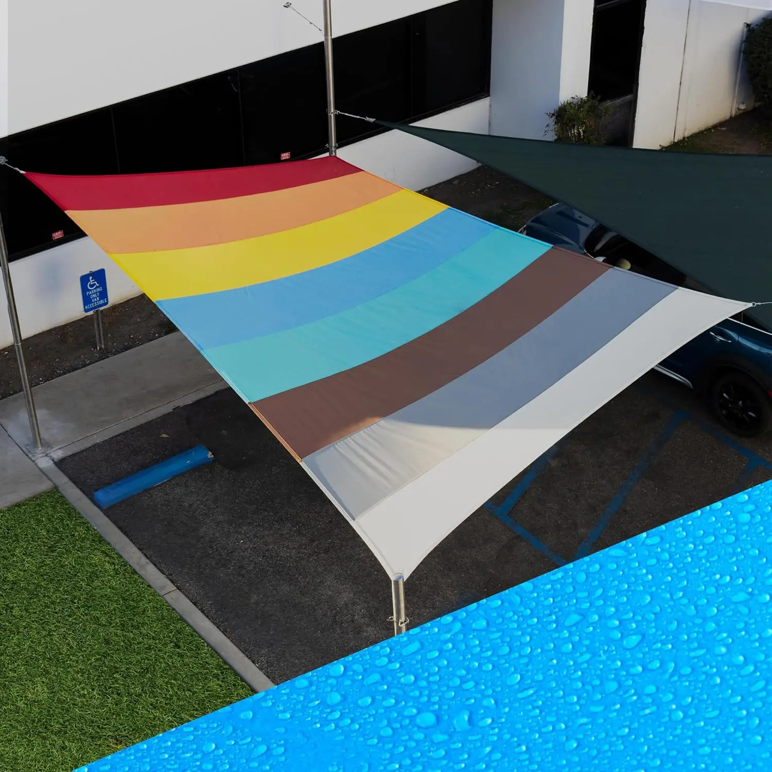 7' x 12' Rainbow Square Waterproof Sun Shade Sail UPF50 Canopy Awning Shelter 95% UV Blockage & Water Resistant Outdoor Carport