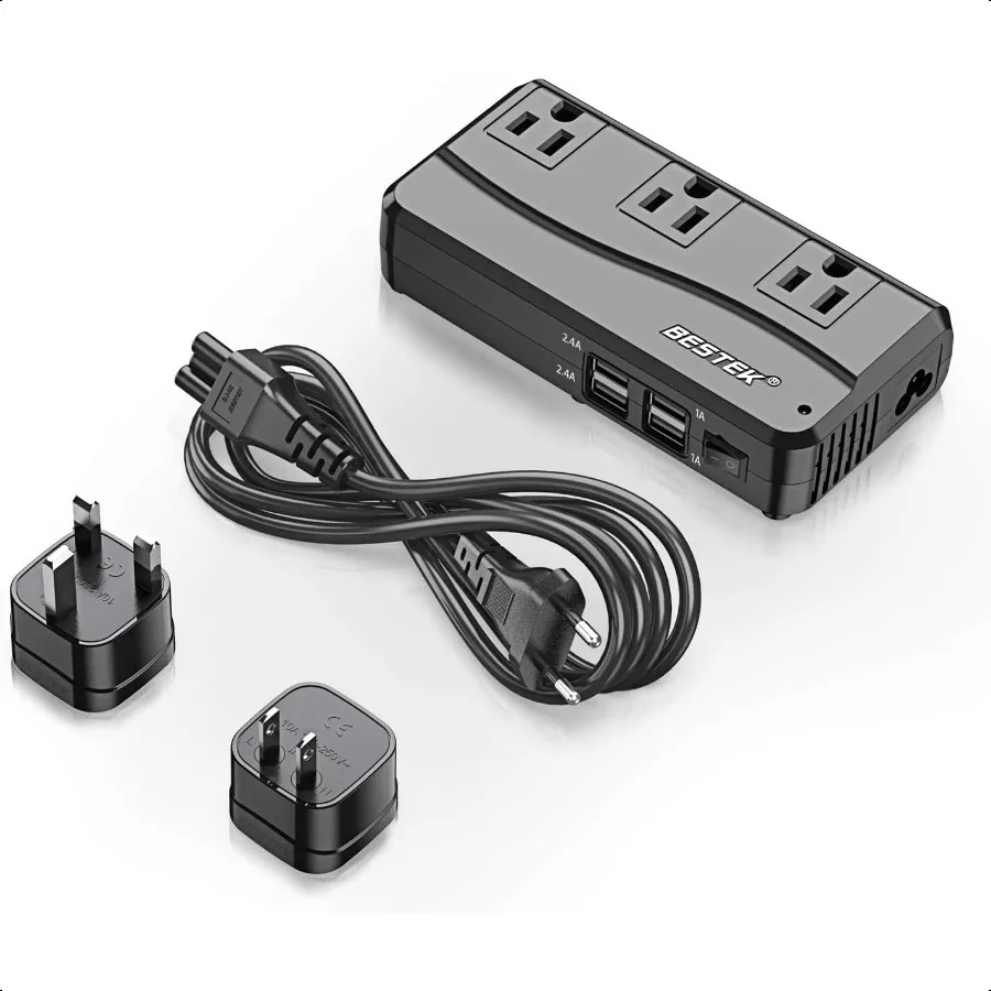 

Universal Travel Adapter 220V to 110V Voltage Converter with 6A 4Port USB Charging and UK AU US EU Worldwide Plug Adapter Black