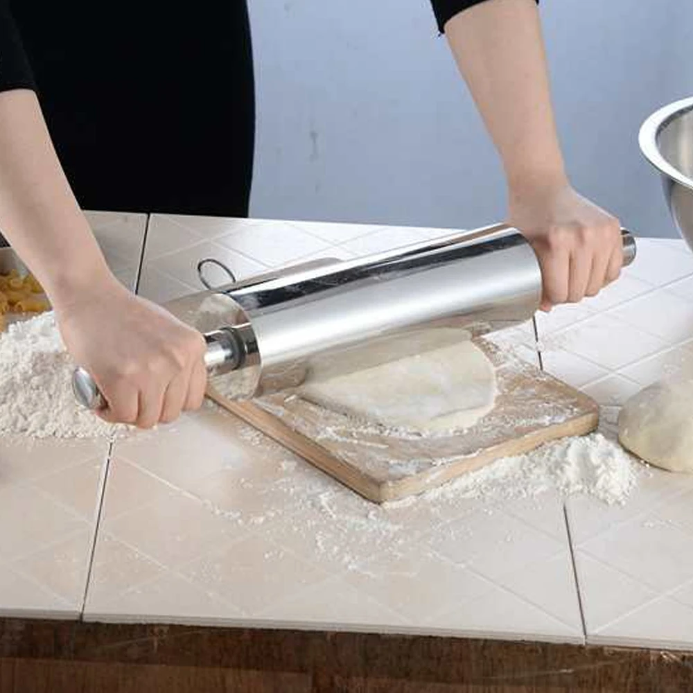 Stainless Steel Rolling Pin Non-Stick Pastry Dough Roller Bakeware Pizza Noodles Cookie Pie Making Baking Tools Kitchen Utensil