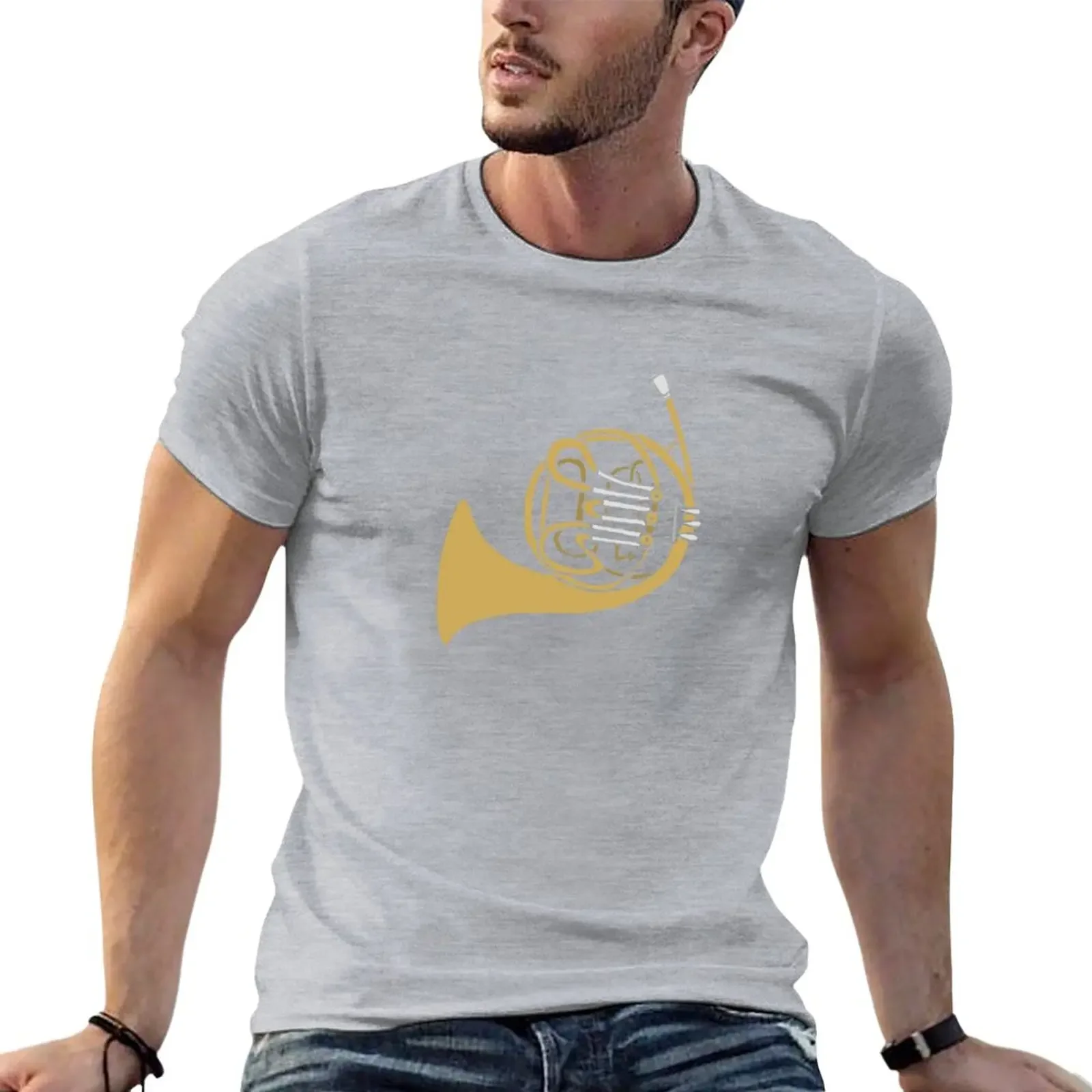 Abstract French Horn Shape Art T-Shirt blacks customizeds oversized t shirt for men