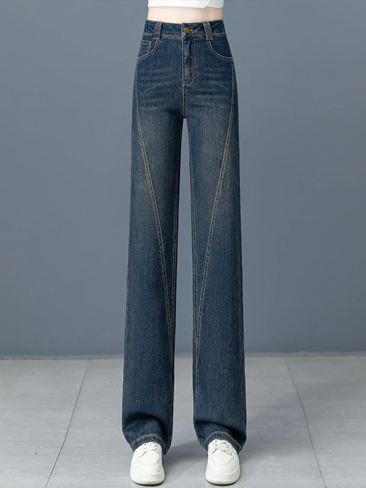 

High Waist Wide Leg Jeans Women's Spring Autumn Slimming Loose Long Pants Vintage Floor Length Straight Cut Denim Trousers