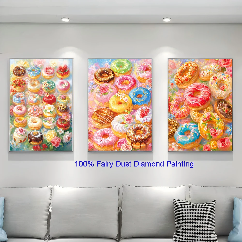 100% Fairy Dust Diy Diamond Painting Cross Stitch Embroidery Jam Doughnut Fruit Kits 5D Mosaic Home Decor Needlework Crystal AB