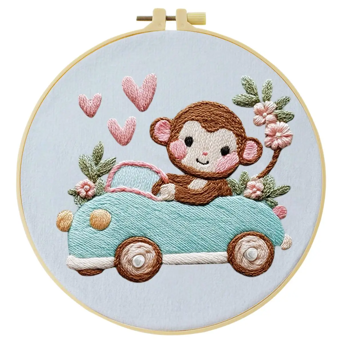 1 Stück 20X20CM/15X15CM 7,87/6,3 Zoll Tier - Affe Stickerei Starter-Kit DIY-Kit DIY-Stickerei-Set für Anfänger – Detail 4