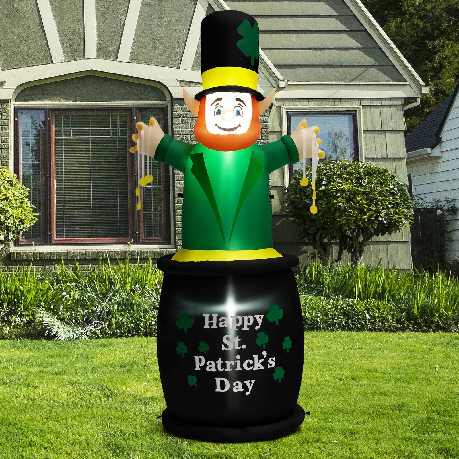 

6 Ft St Patrick's Day Inflatables Leprechaun Irish Day Decoration w/ LED Lights