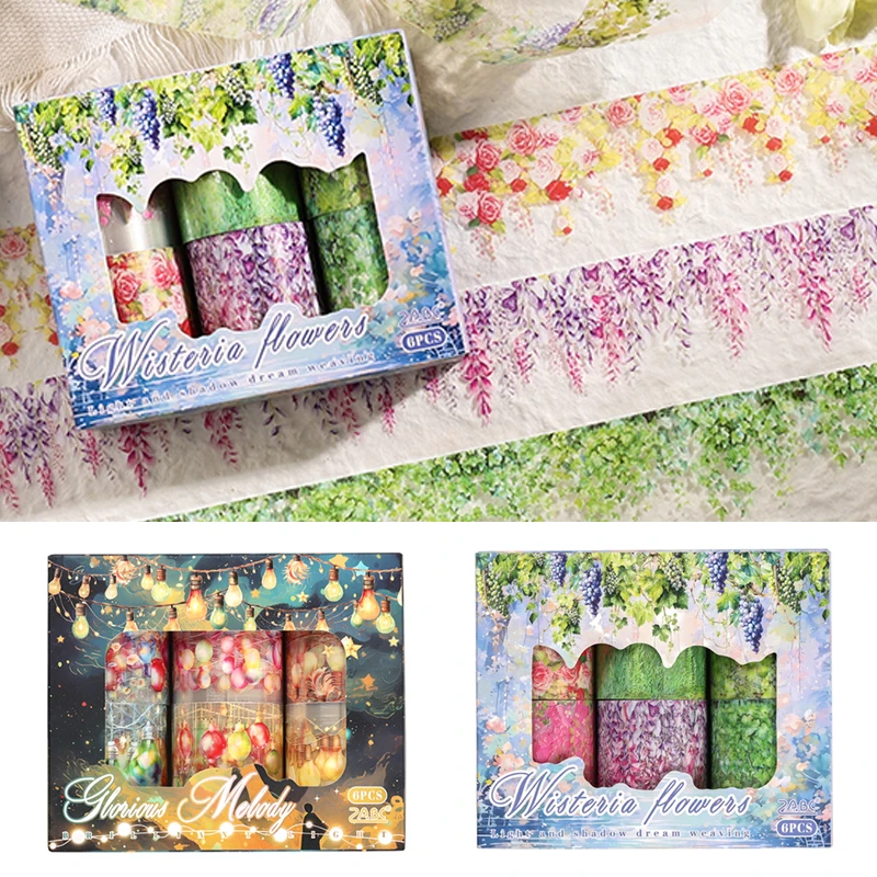 

Mr. Paper 2Style 6Rolls/box Light and Shadow Dream Weaving Series Boxed Tape Creative DIY Handbook Scrapbook Picture Book Card