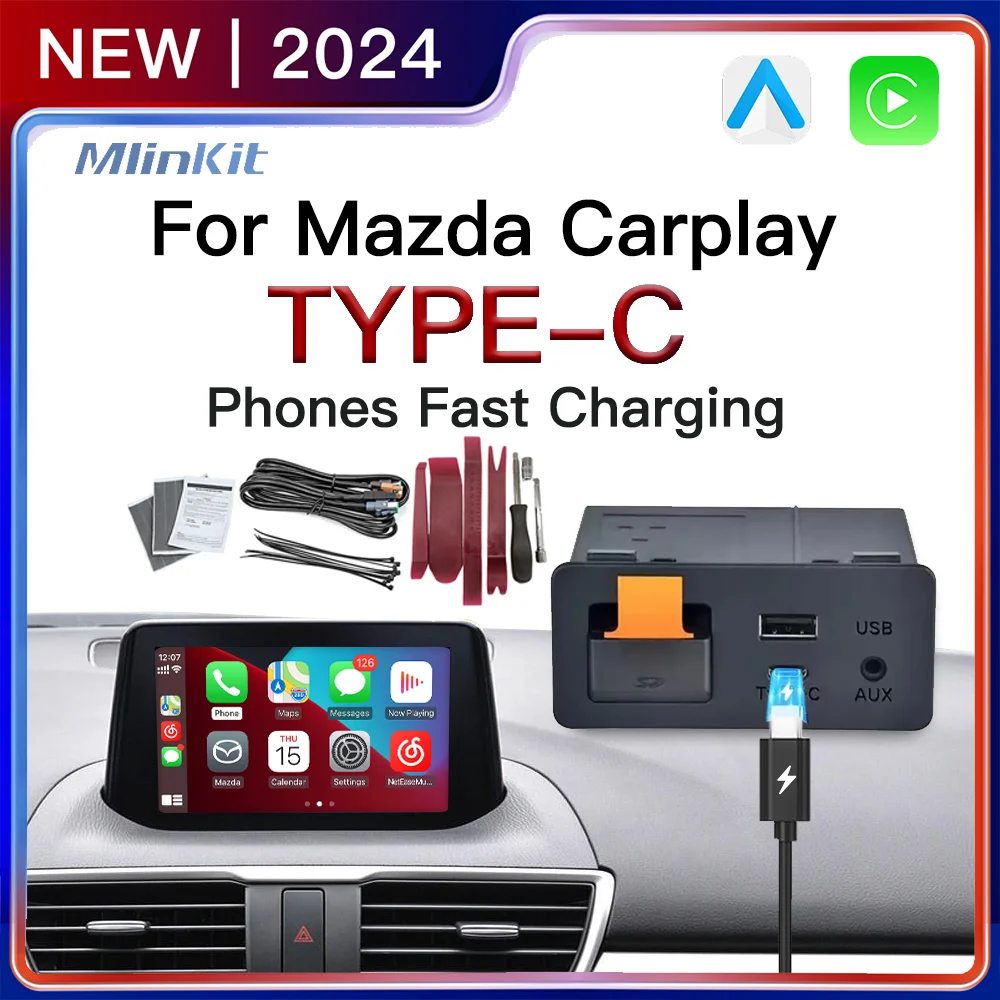 Type-C CarPlay wireless Android Auto USB Adapter for Mazda 2 3 6 CX3 CX5 CX8 CX9 MX5 Demio  Miata P2 P3 TK78669U0C Retrofit  Kit