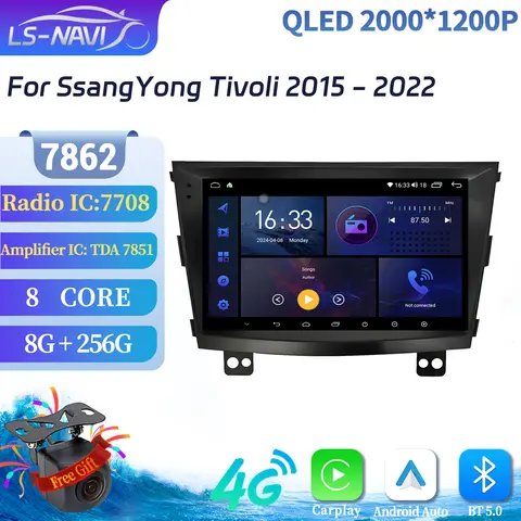 쌍용 Tivoli 2015-2022 용 Android 14 차량용 라디오 멀티미디어 네비게이션 Carplay 7862S 8G 256G 헤드 유닛 시스템 2K QLED 스크린