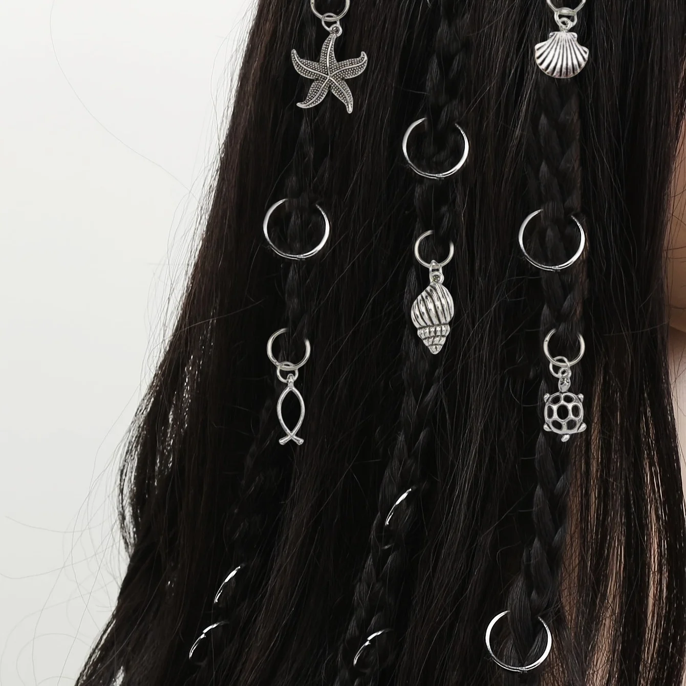 25Pcs Alloy Hair Loops Ring Shells Rozgwiazda DIY Wisiorki do spinki do włosów Opaska na głowę Akcesoria do włosów Loc Biżuteria do włosów do warkoczy