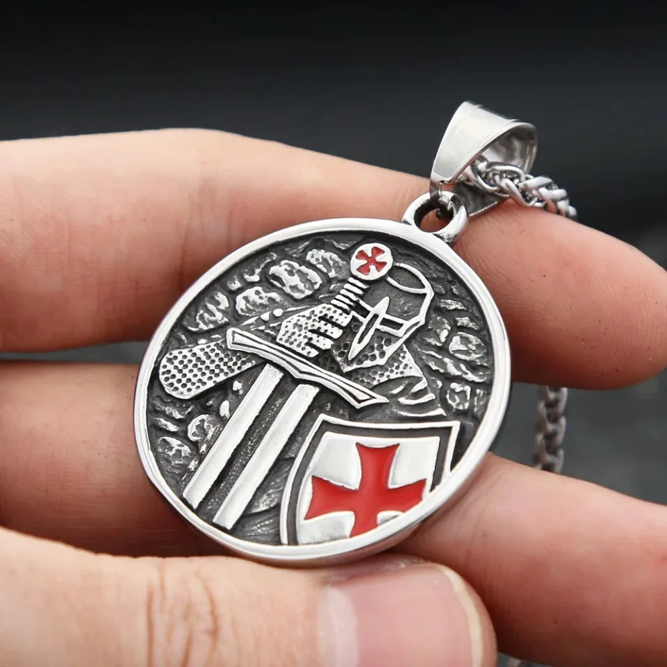 Vintage Armor Shield Knight Templar Cross Pendant Necklace For Men Stainless Steel Fashion Punk Amulet Jewelry Gift Dropshipping