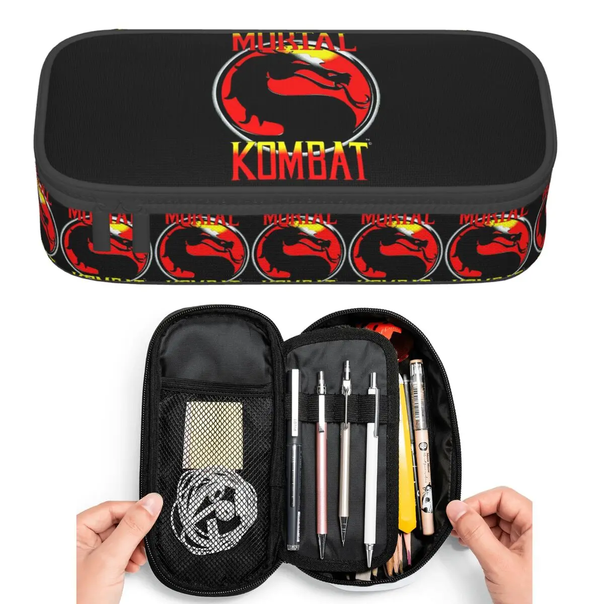 Estojo de Lápis Cartoon Mortal Kombat para Estudantes, Caixa de Canetas, Bolsa de Lápis Grande, Estojo de Armazenamento, Porta-Canetas