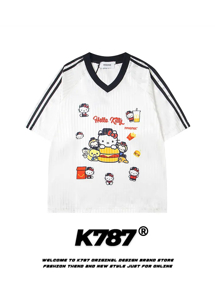 

Футболка K787 American Street Kit Lazy Sport с коротким рукавом, в спортивную полоску, в стиле Y2K, для молодежи, из полиэфирного волокна
