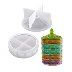 DIY Epoxy Silicone Mold Round Multi-layer Stacked Diamond Pattern Candy Jewelry Storage Box Mirror Silicone Molds Gypsum Making