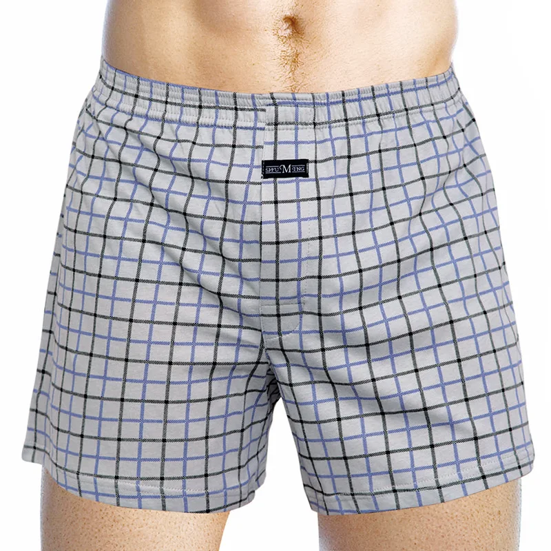 Men Underwear Boxers Loose Men\'s Panties 100%Cotton Large Size Arrow Pants Homewear Underpants Male Classic Basic Plaid Shorts