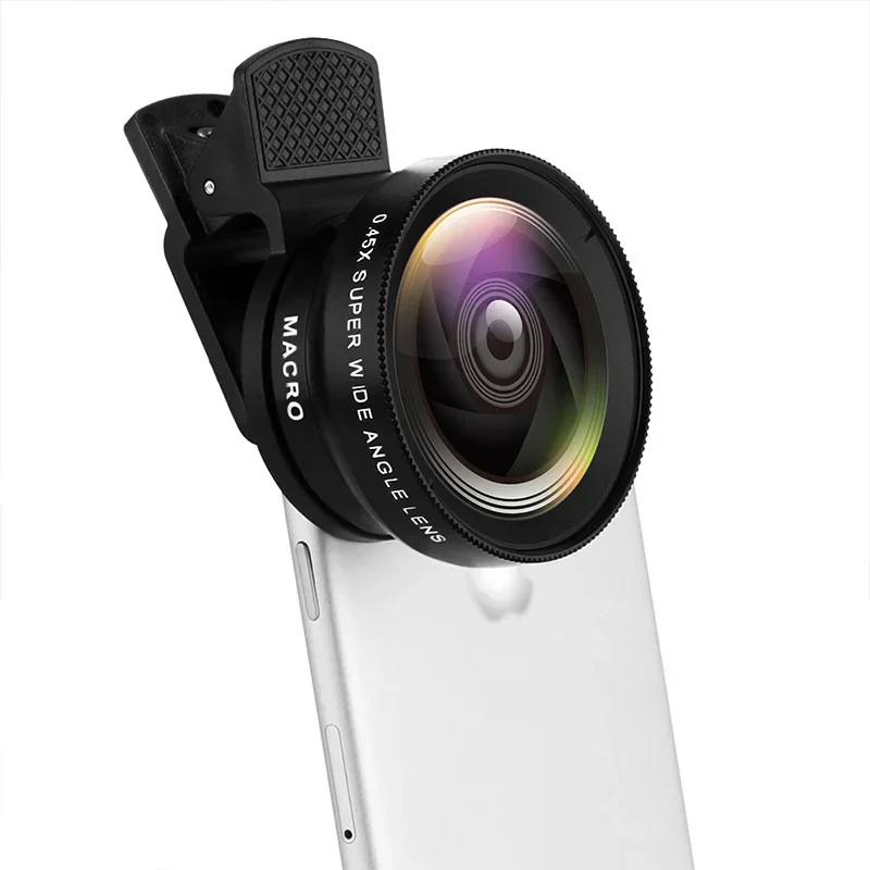 Lente de cámara para teléfono diario 0.45X gran angular + lente macro 12.5X, clip universal para la mayoría de smartphones
