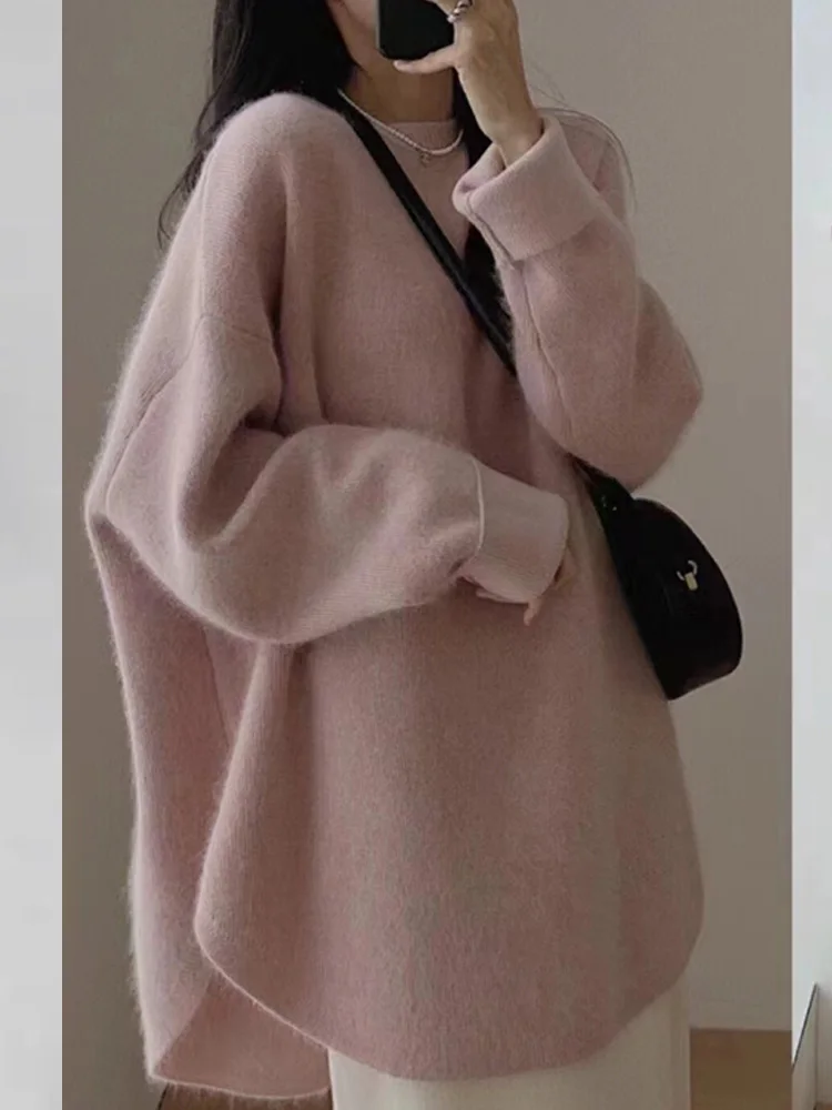 جديد أزياء المرأة البلوفرات محبوك سترة طويلة الأكمام الخريف عارضة فضفاض س الرقبة بلون تريكو الملابس الشتوية #6