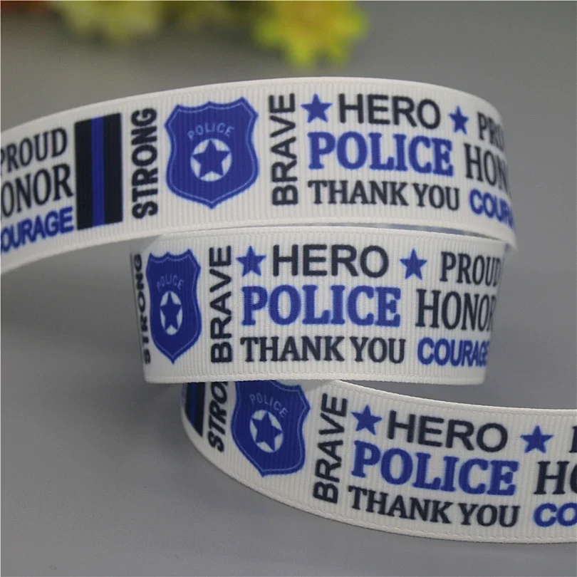 DHK 7/8\'\' 5yards Fireman Police EMS Printed Grosgrain Ribbon Accessories Material Decoration Collar DIY Sewing Craft C2596