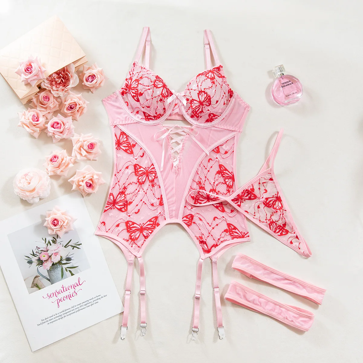 

Flower Lace Exotic Set Women Sexy See Through Lingerie Bra Set Micro Bikini Thong Underwear Elegant Ladies Exotic Apparel