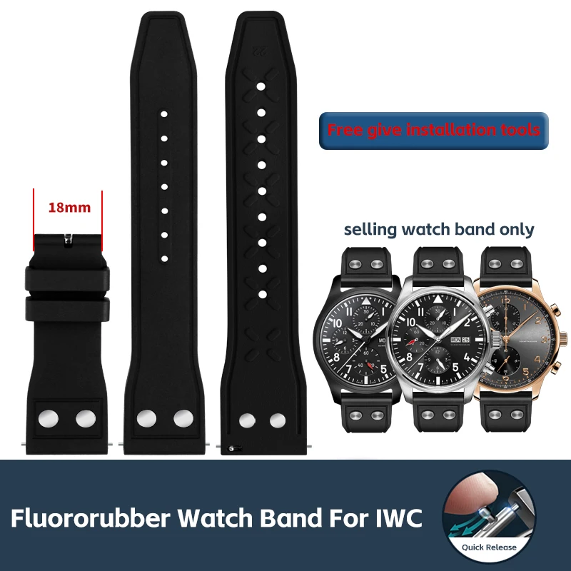 

High Quality 20mm 21mm 22mm Fluororubber FKM Rubber Watchband For IWC Strap Rolex Submariner Seiko Watch Band With Rivet