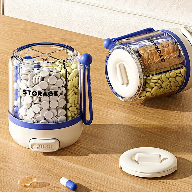 

Круглая коробка для таблеток с 4 сетками и ремешком, чехол для таблеток, диспенсер для лекарств, мини-портативный органайзер для ежедневной аптечки, контейнер для хранения планшетов