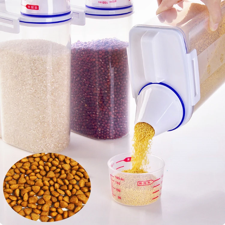 Dog Cat Food Pail Plastic Storage Tank with Measuring Cup Container Moisture-proof Sealed Jar Pet Supplies Accessories