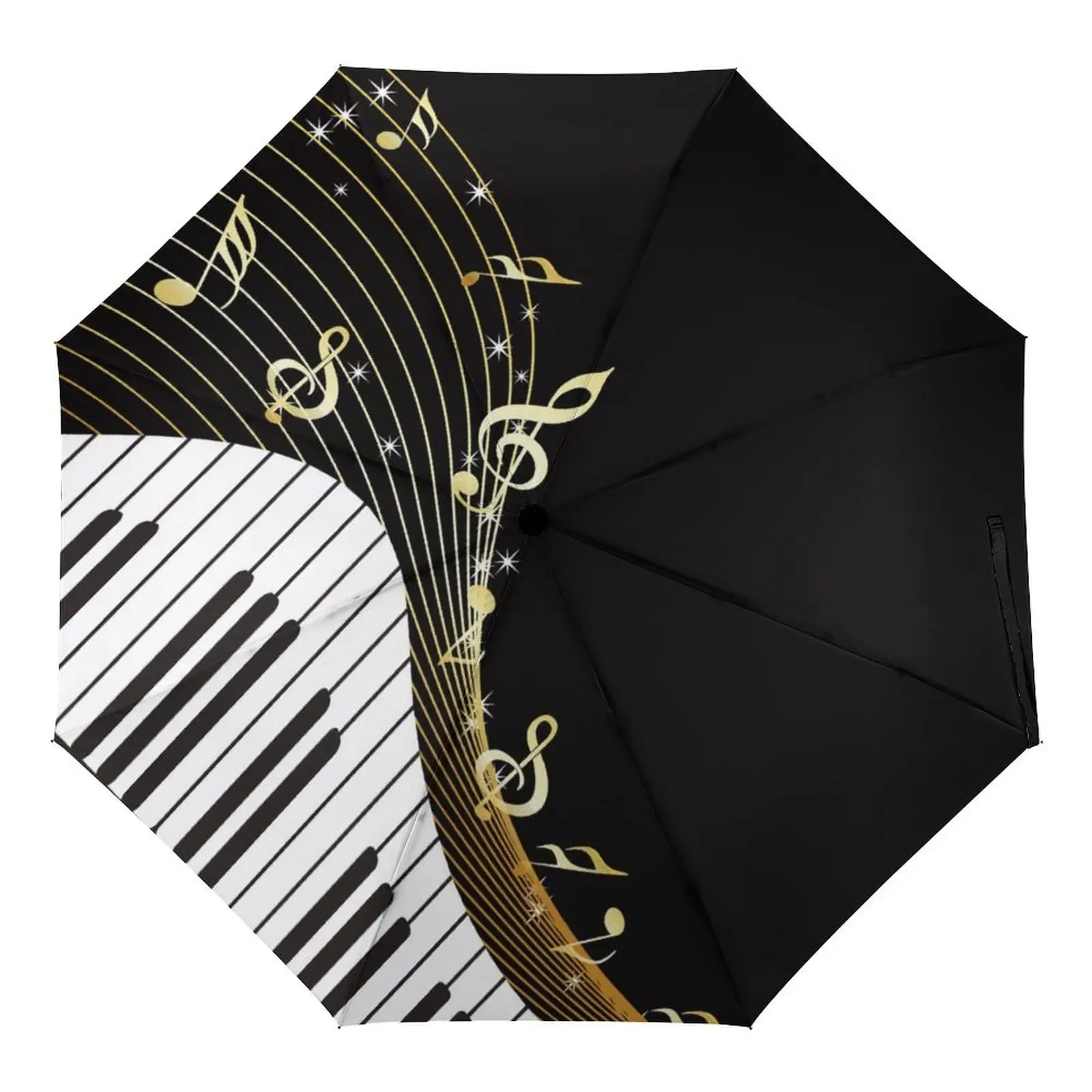 Black and White Musical Note Travel Umbrella Music Theme Folding Rain Umbrellas Windproof Compact Lightweight for Adults Teens