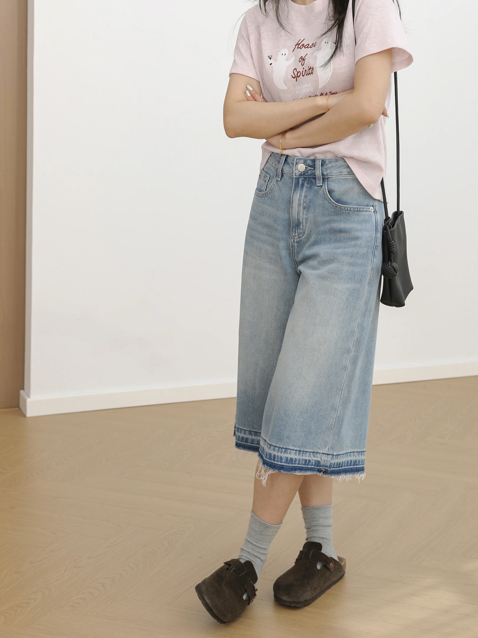 

Sanmu Social Summer New Vintage High Waist Wide Leg Jeans Women's Seven-Foot Must Straight Slimming Mid-Pant Cotton Denim