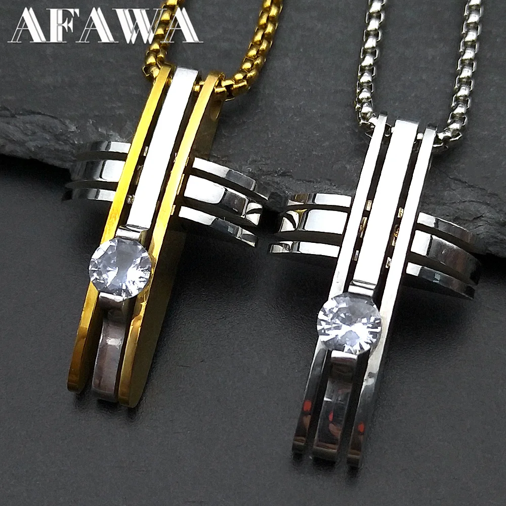 

Hip Hop Rhinestones Cross Pendant Necklace for Men Women Gold Color Stainless Steel Christian Christ Necklaces Jewelry Gift