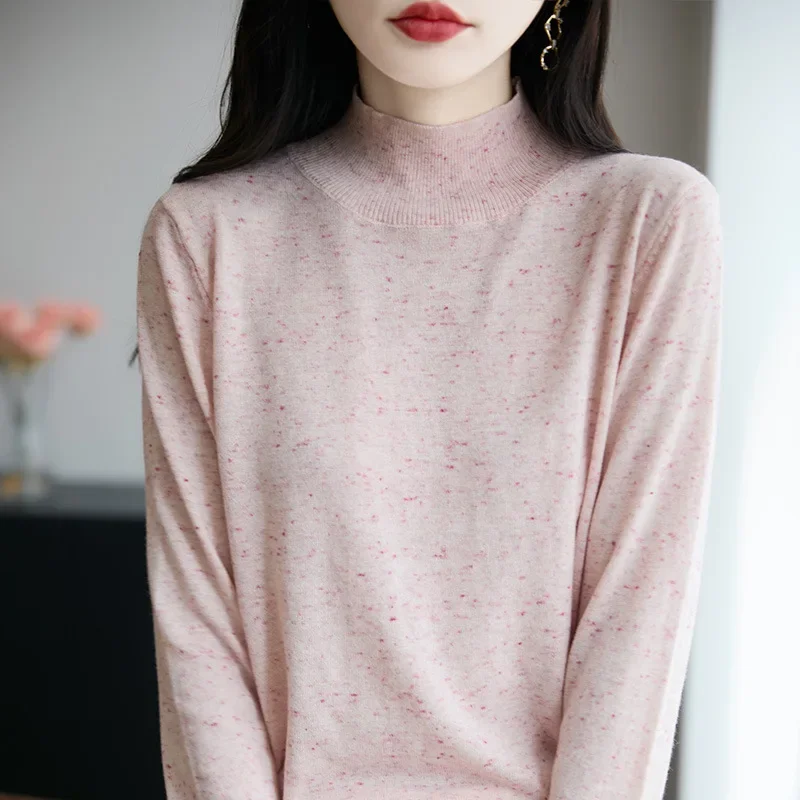 

Women's Loose Fit Overhead Half High Collar Slimming Autumn Winter New Style Pointed Yarn Soft Skin-Friendly Knitted Sweater