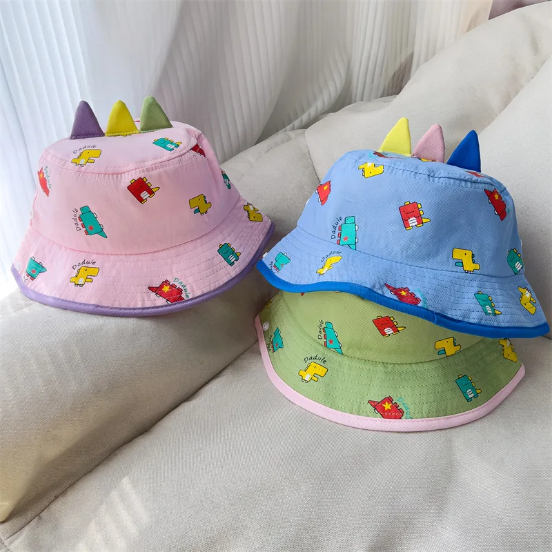

Детская шляпа рыбака с изображением динозавра из мультфильма, хлопковая детская кепка-ведро для мальчиков и девочек, детские солнцезащитные кепки для бассейна, уличные козырьки
