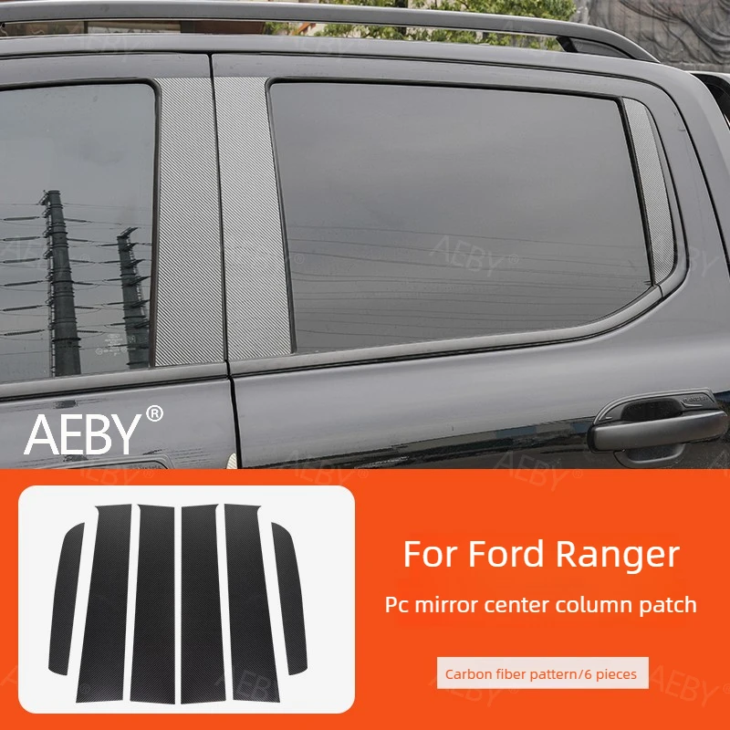 For Ford Ranger 2015-2021 Pillar Trim Carbon Fiber Pattern Scratch Resistant,Center pillar decorative stickers,PC mirror view 6