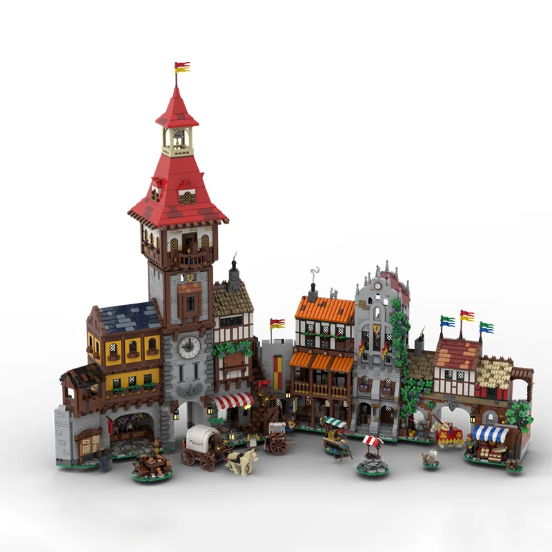 MOC medieval town square model building blocks lion castle modular technology gift holiday assembly children's toy set