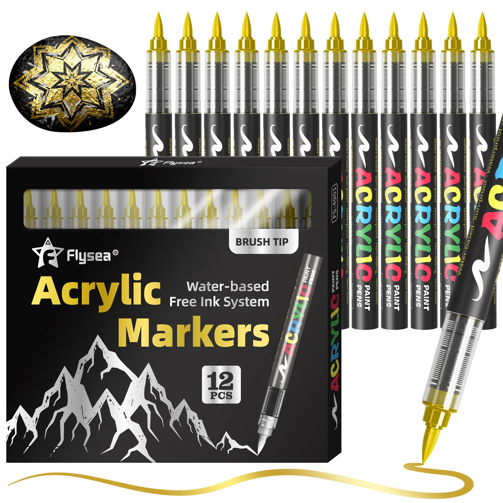 8/12er-Pack (Gold, Silber, Schwarz und Weiß) Gerade Flüssig-Acryl-Pigmentmarker, Farbmarker, Filzstifte, Schreibwaren – Detail 5