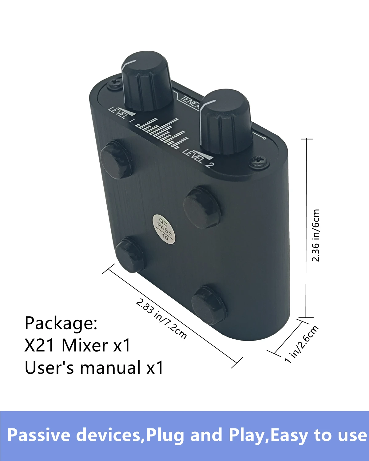 Mini Mixer Passivo com Caixa de Controle, 2 Way Audio Mixer, Entrada 3.5mm, Estéreo 2 to 1, 3.5mm, X21