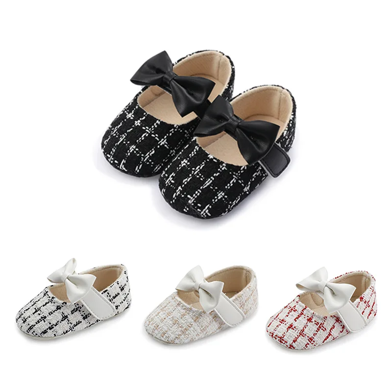 Baby Girl Shoes  Fashion Cotton Linen Plaid Bow Toddler Shoes 1-3 Years Old Princess Wind Soft Soled Toddler Shoes