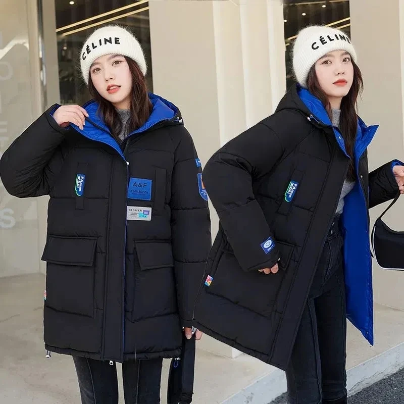 Wear Both Sides Down Cotton Jacket 2023 Winter New Thick Warm Student Coat Fashion Padded Coat Warm Female Hooded Parka Snow Out