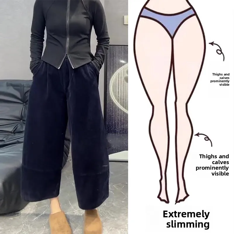 

plus Size Women's Casual Wide Leg Corduroy Pants Autumn Winter plus Size Slimming Trousers High Waist Comfortable Fit Straigh...