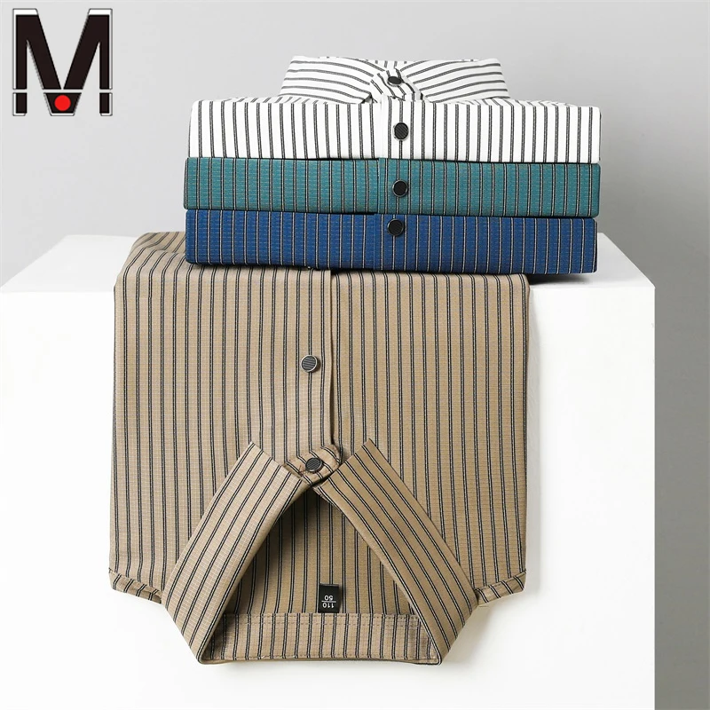 

New Men's Casual Striped Short Sleeved Lapel Shirt for Summer Fashion Comfort No Ironing Wrinkle Resistant Top