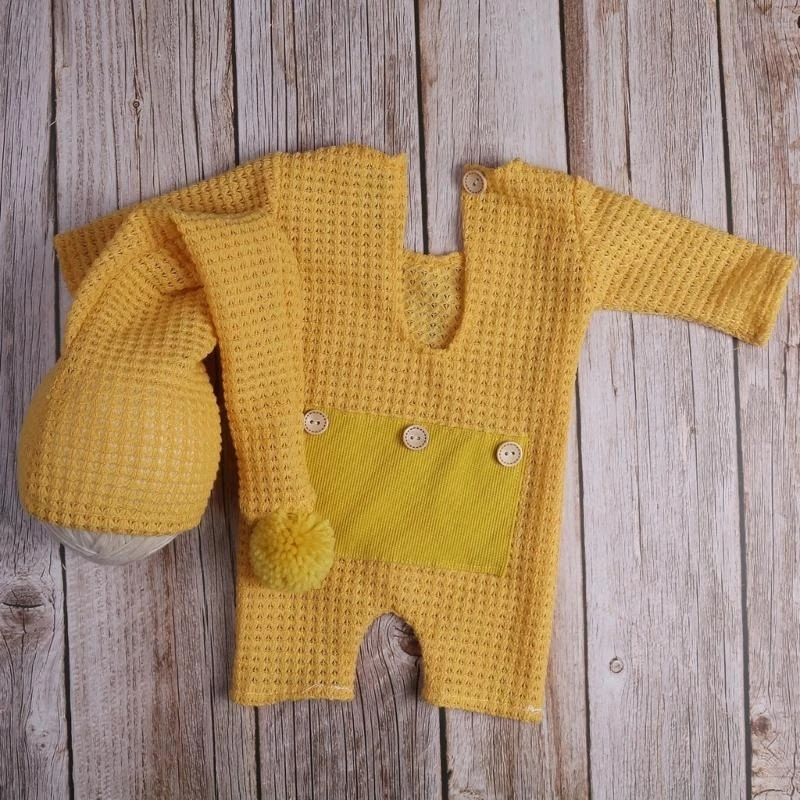 

J15U Newborn Baby Photography Accessories Baby Romper with Hat set for Boys Girls