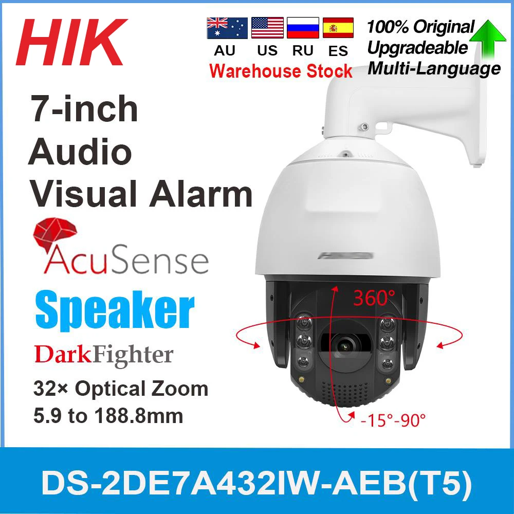 

Hikvision 4MP PTZ Camera AcuSense 7-inch 32X Optical Zoom Speed Dome DS-2DE7A432IW-AEB(T5) Built-In Speaker 200M IR Face capture