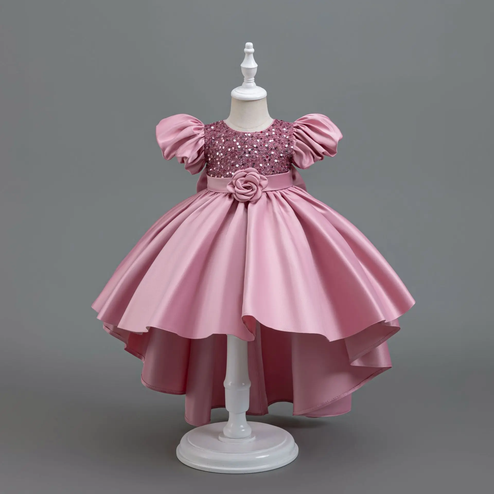 Girl Birthday Party Dresses Sequined wedding bridesmaidFloral girl's dressCeremonial trailing Princess dress 3-8y children puff