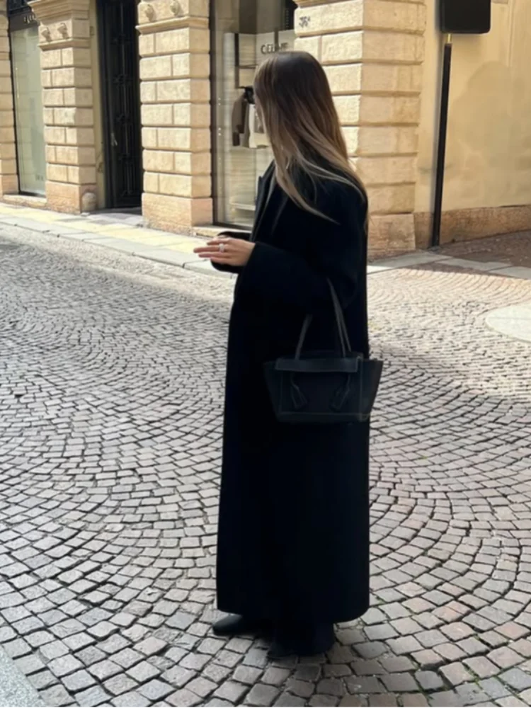 

Офисное женское шерстяное длинное пальто с поясом-стойкой, однобортное однобортное пальто средней длины с длинными рукавами, осень 2023, новые женские пальто