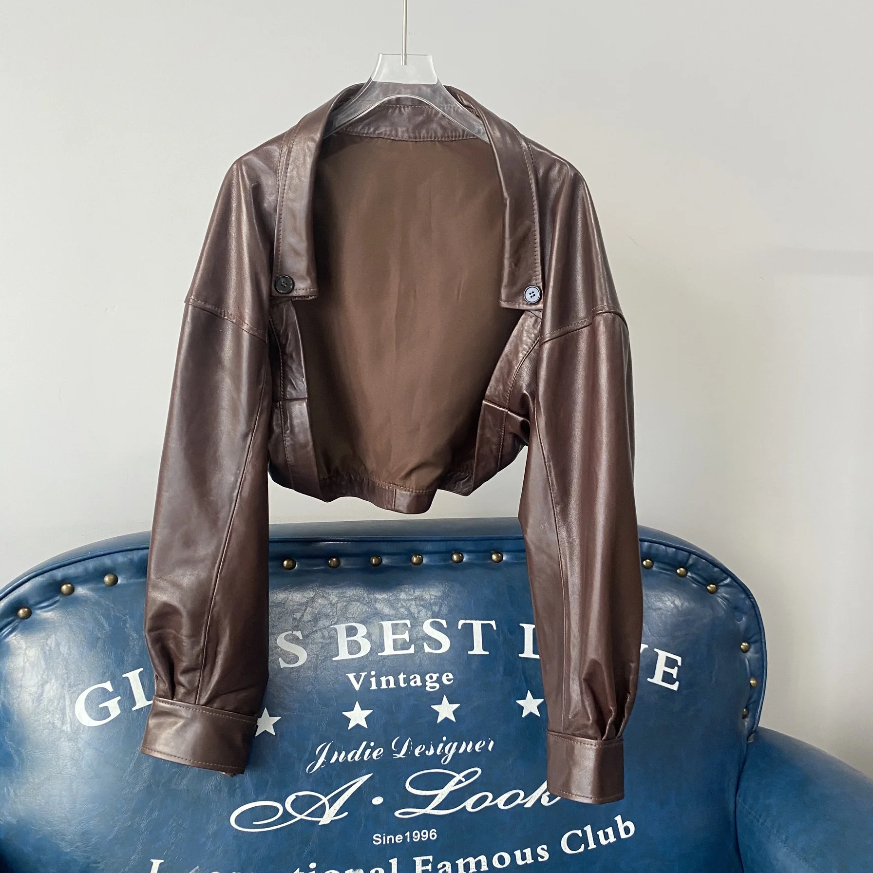 Jaet de cuero para mujer Long Sve oulder Wrap motocicleta ort abrigo Ultra ort Biker Jaet Bla Sli abrigo casual