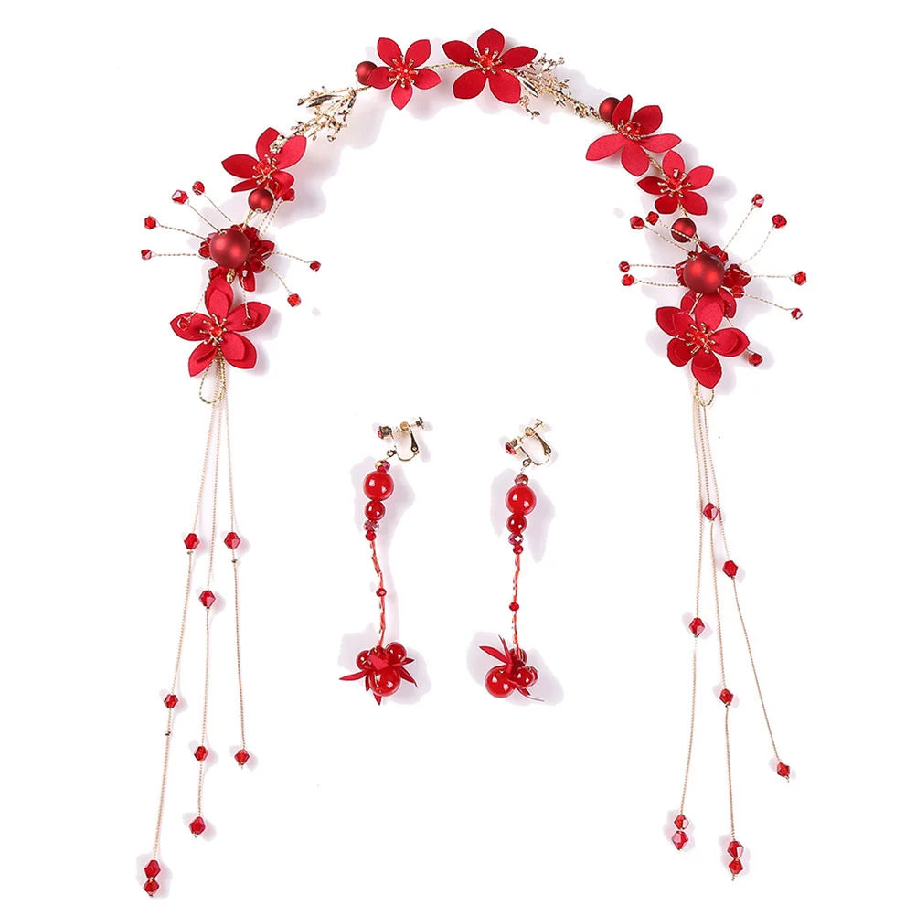 

1 set 1 Set Pearl Hair Clip Red Flower Bride Hair Clasp Women Headband For Wedding Party Gift Hairstyle Accessory Braiding Tool