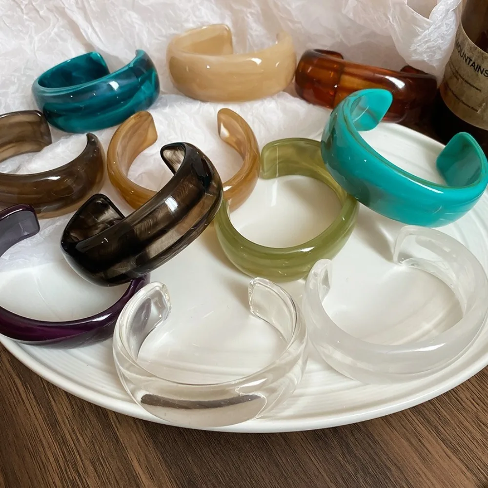 Smudging Design Exaggerated Bracelet C Shape Open Bangle Irregular Bangle Wide Style Resin Material Wide Cuff Bangles