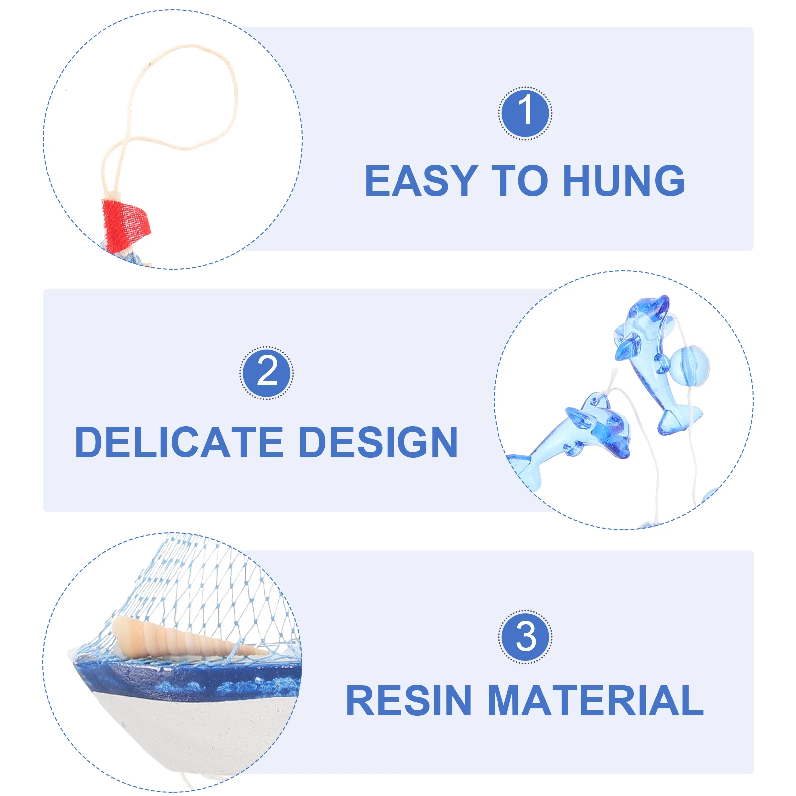 

Dolphin Wind Chime Creative Sailboat Resin Pendant Home Office Decor Blue Color Hanging Bell Wind Chime Sweet Sound Car Garden