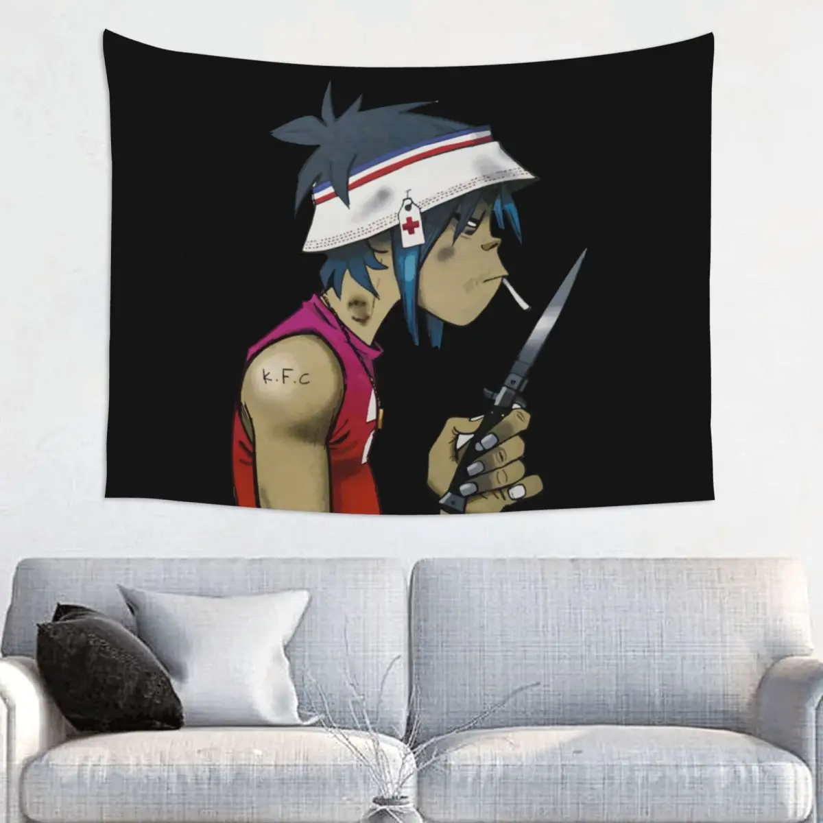 Music Band Gorillaz Smoking Tapestry Hippie Polyester Wall Hanging Room Decor Beach Mat Retro Blanket