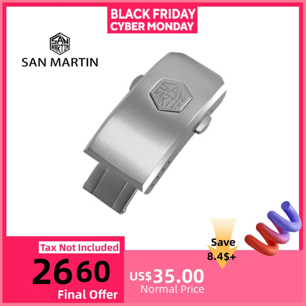 

San Martin 16mm 18mm 316L Stainless Steel Universal Folding Clasp With Safety For Watch Bracelet Strap Fine-Tuning Function