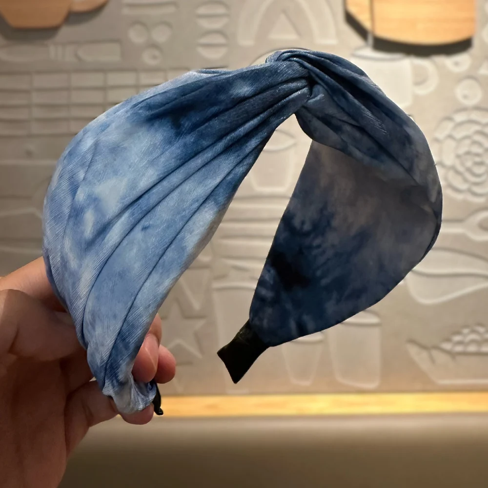 Fashion Thick Fabric Tie-dye Printing Knotted Hairband Women's Girls Head Band Hair Hoop Hair Accessories Makeup Wide Headwear